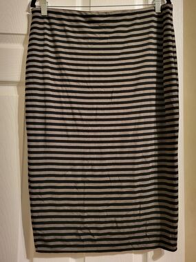 Vince Camuto Black and Beige Striped Pencil Skirt